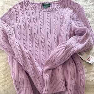 Ralph Lauren Purple Crew Neck Sweater with Cable Knit 100% cotton